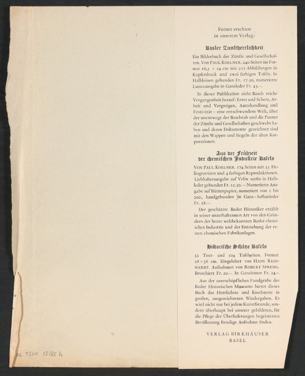 Entwürfe und korrigierte Druckfahnen für Schutzumschlag und Titelblatt von Basel und das Seidenband — Blatt 17