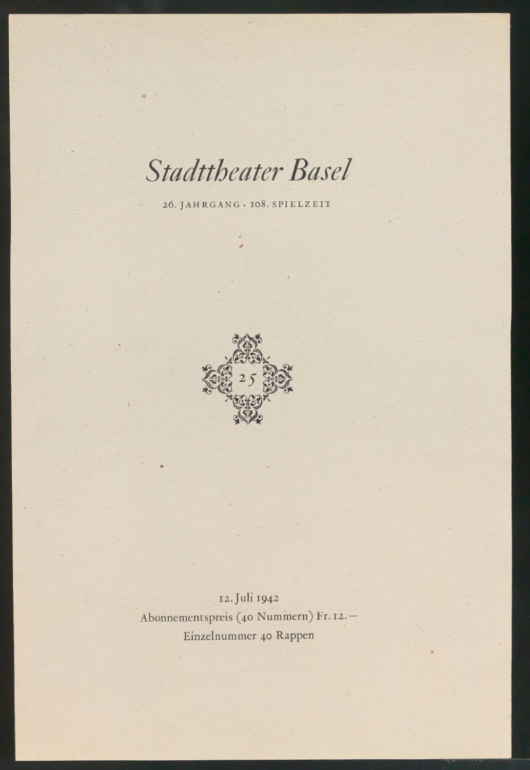 Probedruck für das Titelblatt von Programmheft Stadttheater Basel — Blatt 3