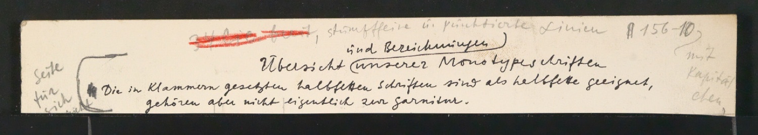 Entwurfszeichnungen und korrigierte Probedrucke für Heft Antiquaschriften — Blatt 16