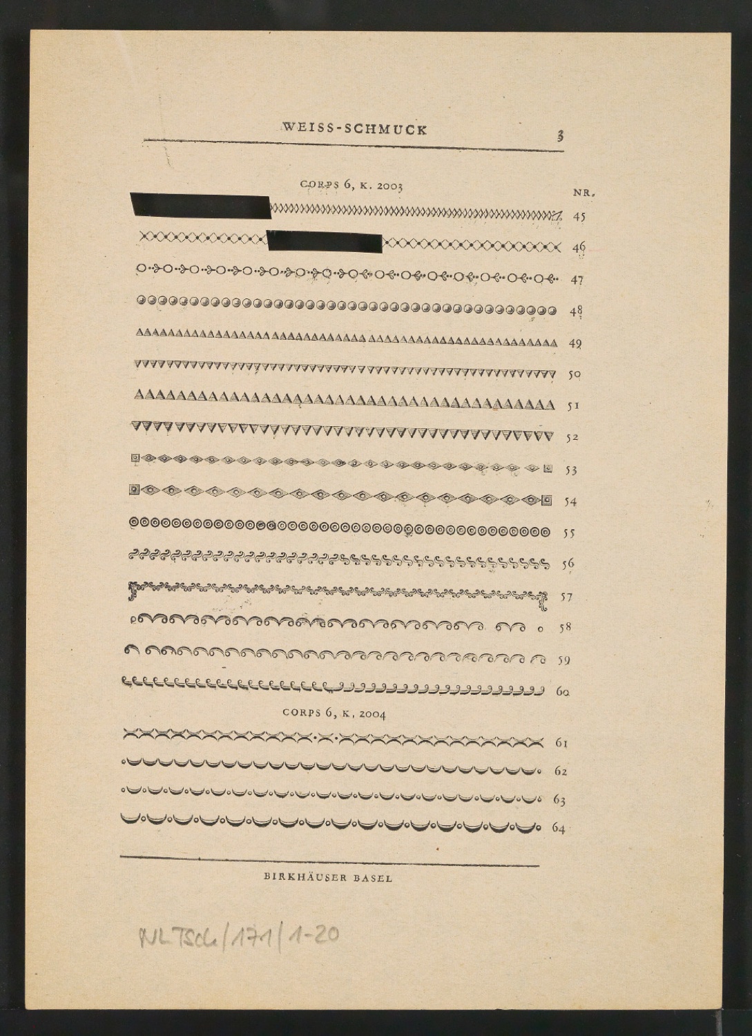 Probedruck von Seiten für Neue Ornamente — Blatt 5