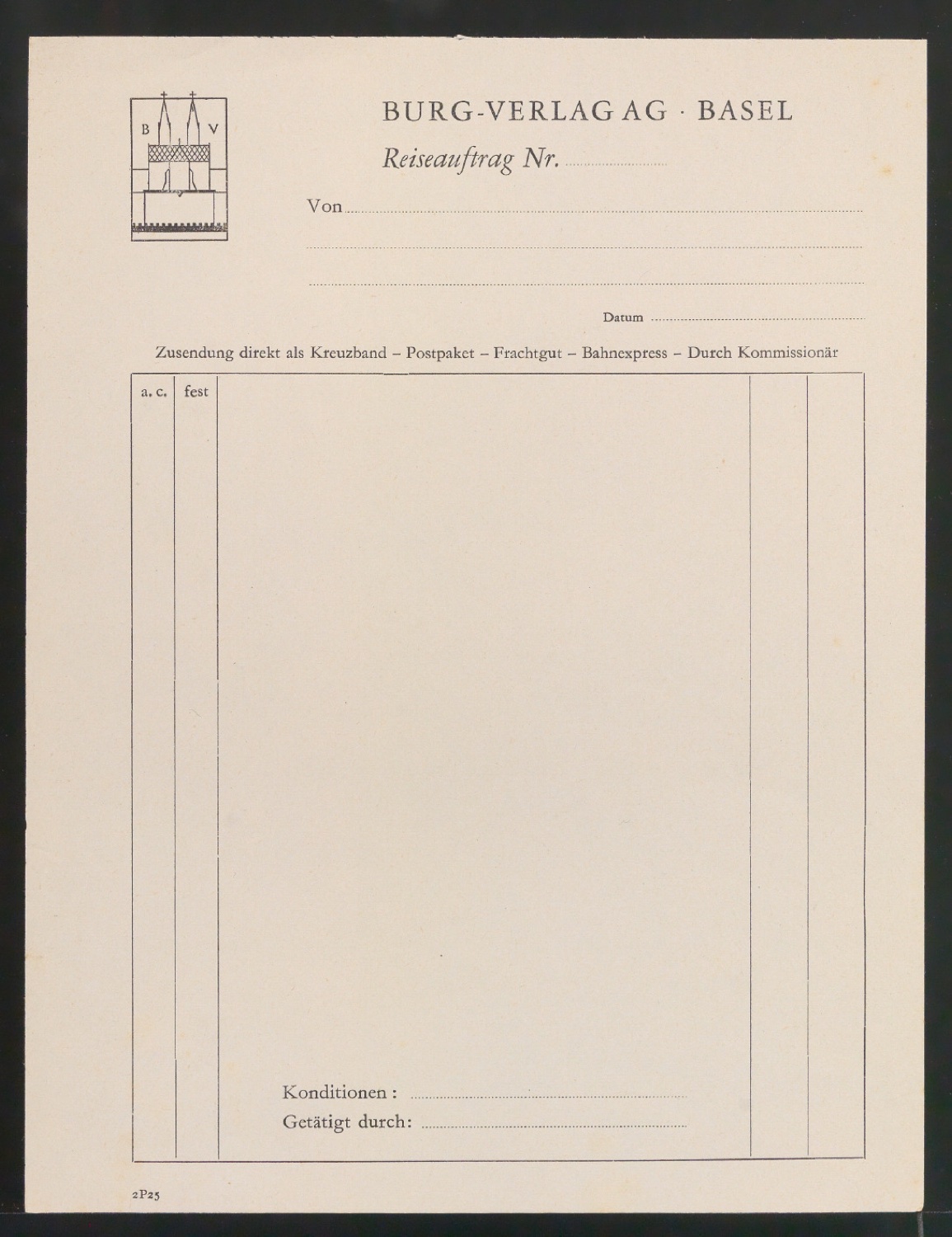 Formular Reiseauftrag für Burg-Verlag AG — Blatt 1