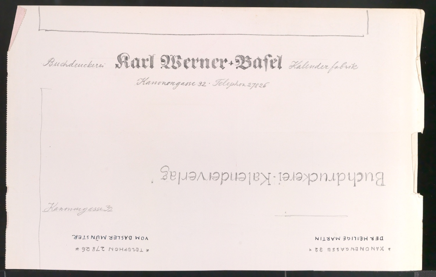 Entwurfsskizze für Wandkalender Buchdruckerei und Kalenderfabrik Karl Werner — Blatt 1