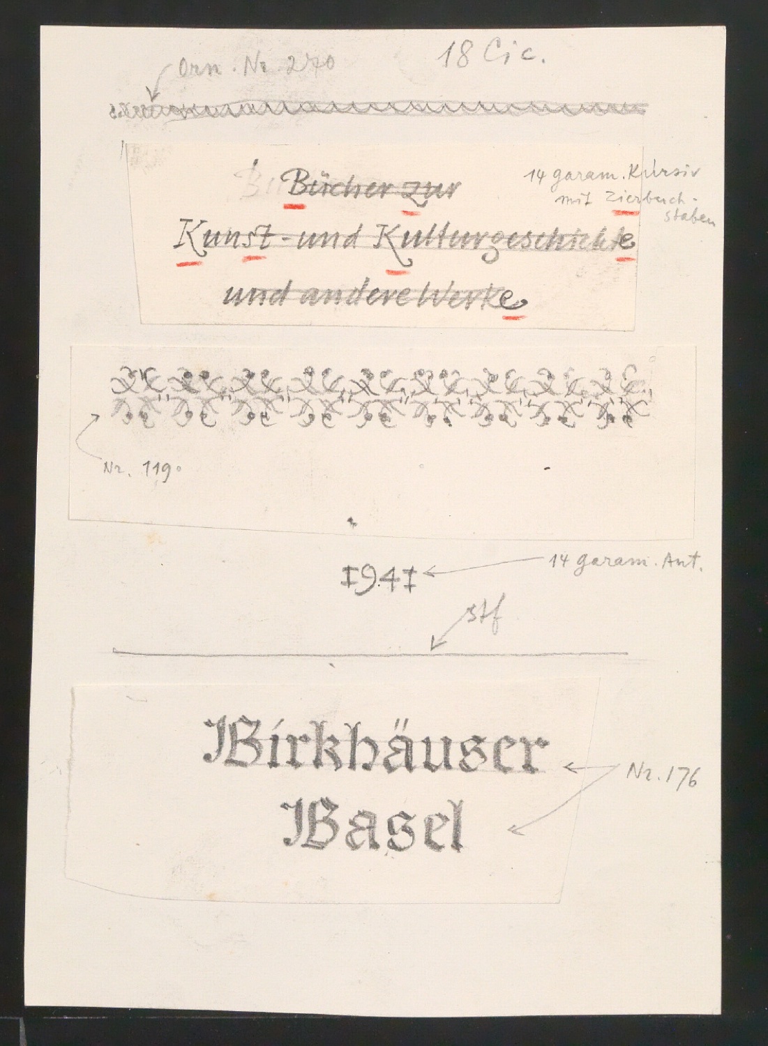Entwurfsskizze für das Titelblatt von Bücher zur Kunst- und Kulturgeschichte und andere Werke — Blatt 1