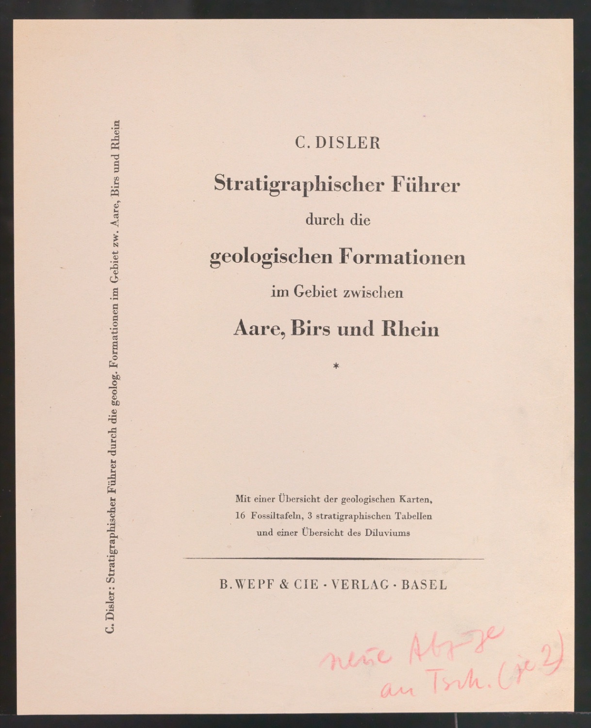 Probedruck für den Umschlag von Stratigraphischer Führer durch die geologischen Formationen im Gebiet zwischen Aare, Birs und Rhein — Blatt 3
