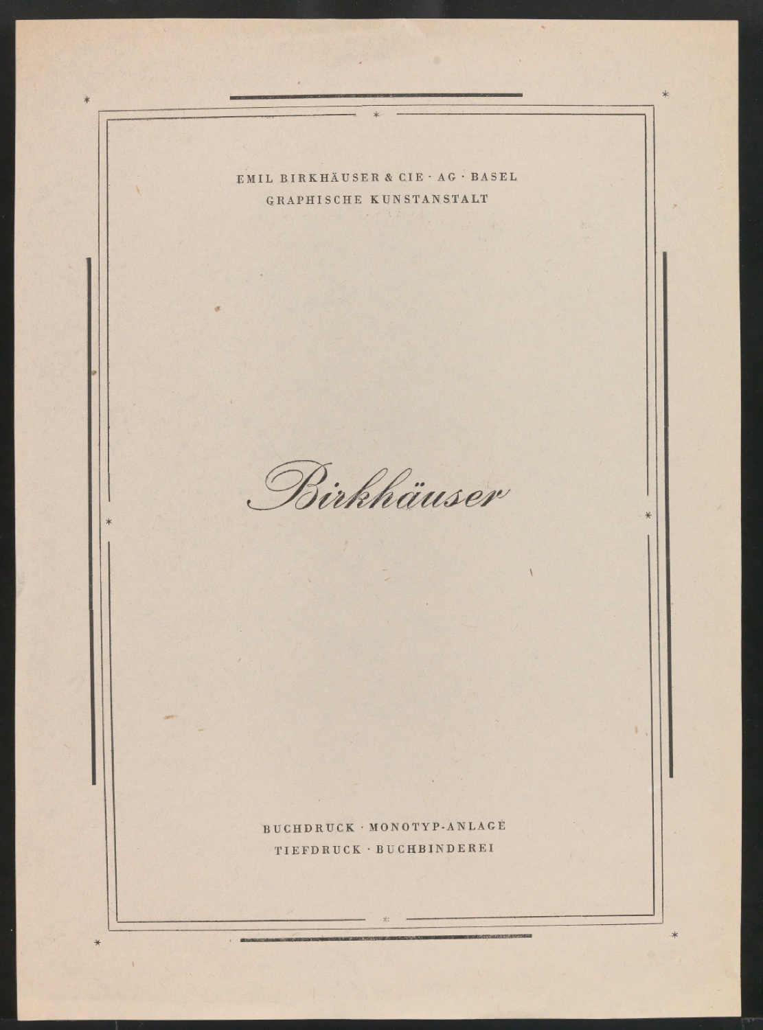 Probedrucke für Anzeige Graphische Kunstanstalt Birkhäuser — Blatt 1