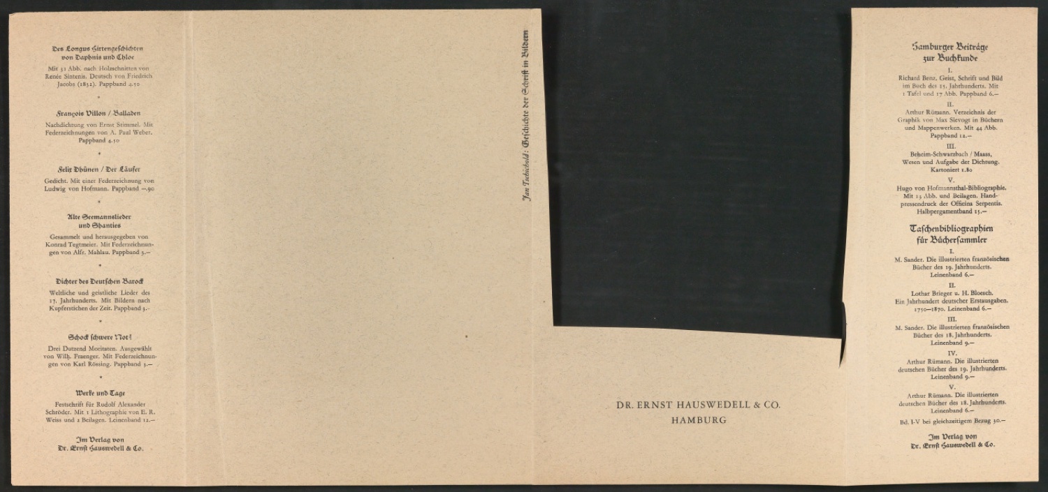 Probedruck für den Schutzumschlag von Geschichte der Schrift in Bildern, 1. Auflage — Blatt 1