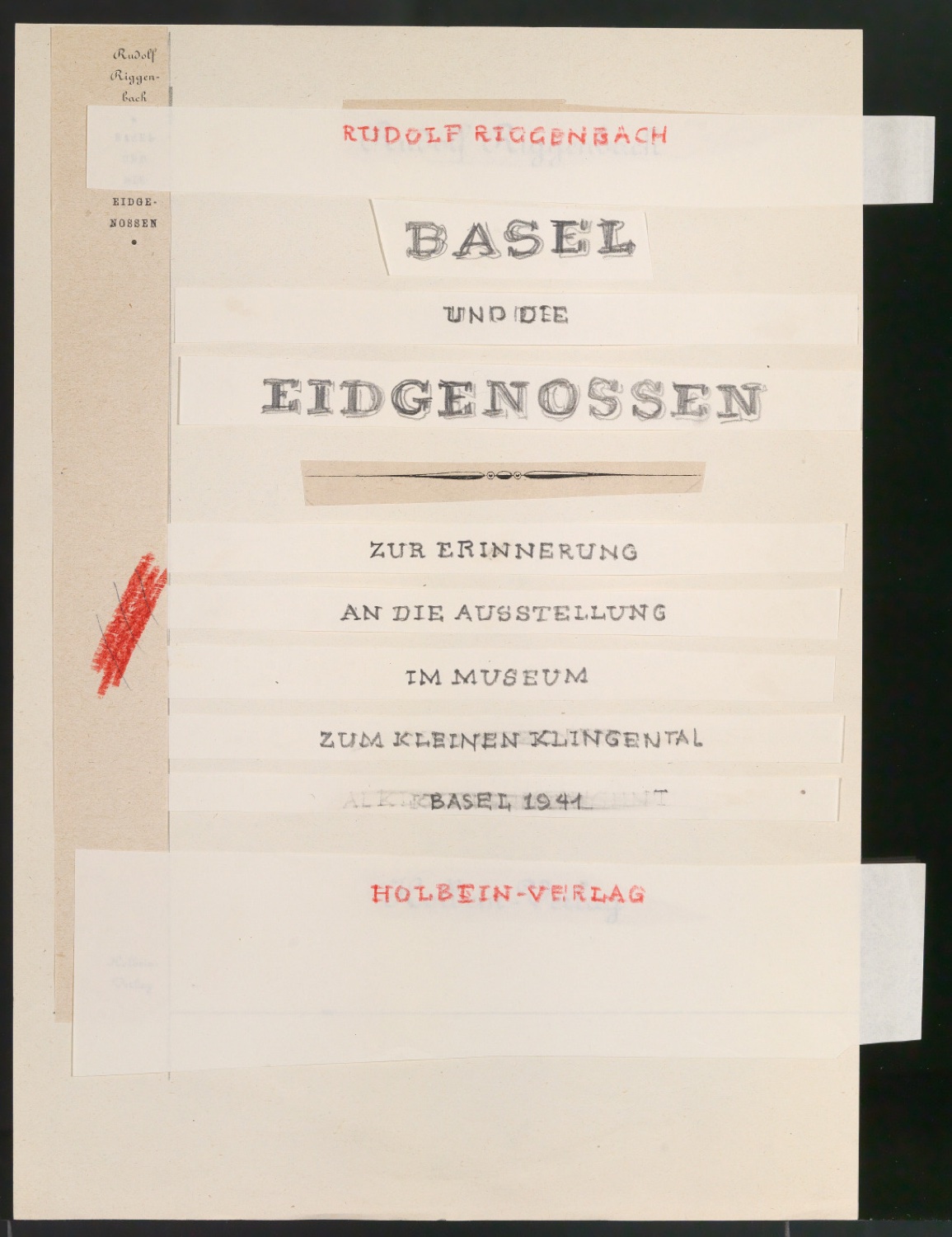 Entwurf und Probedrucke für Bucheinband und Titelblatt von Basel und die Eidgenossen — Blatt 1