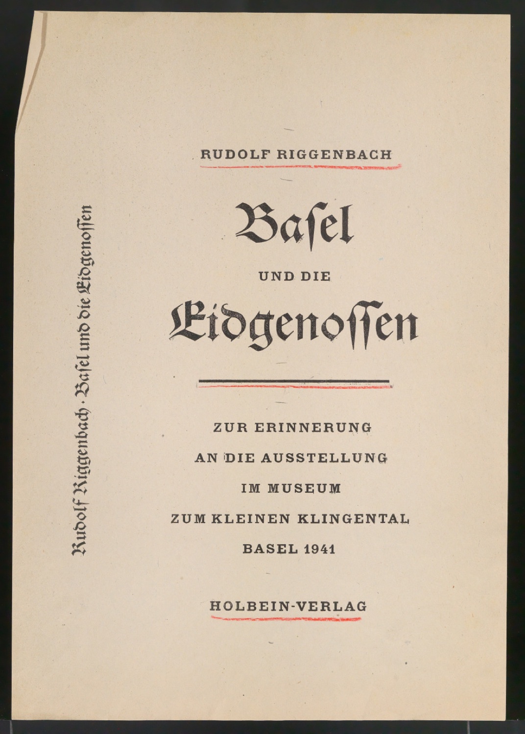 Entwurf und Probedrucke für Bucheinband und Titelblatt von Basel und die Eidgenossen — Blatt 3