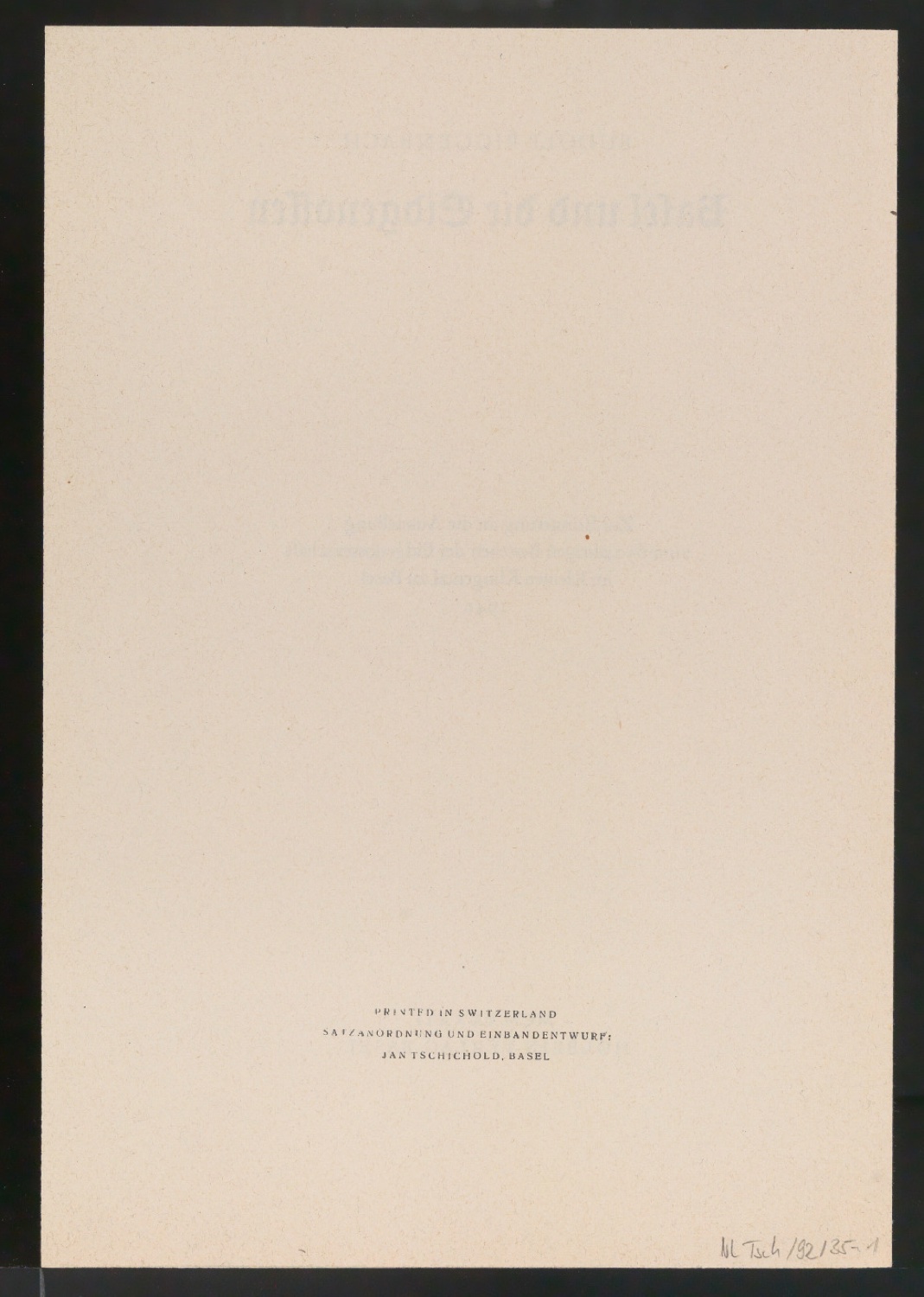 Entwurf und Probedrucke für Bucheinband und Titelblatt von Basel und die Eidgenossen — Blatt 13