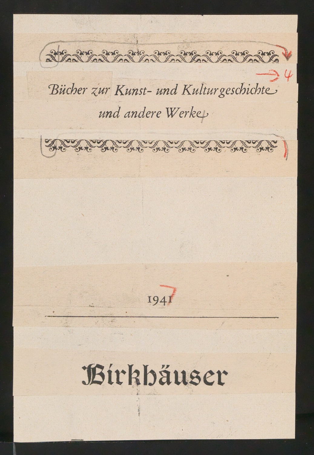 Korrekturfahnen und Probedrucke für das Titelblatt von Bücher zur Kunst- und Kulturgeschichte und andere Werke — Blatt 3