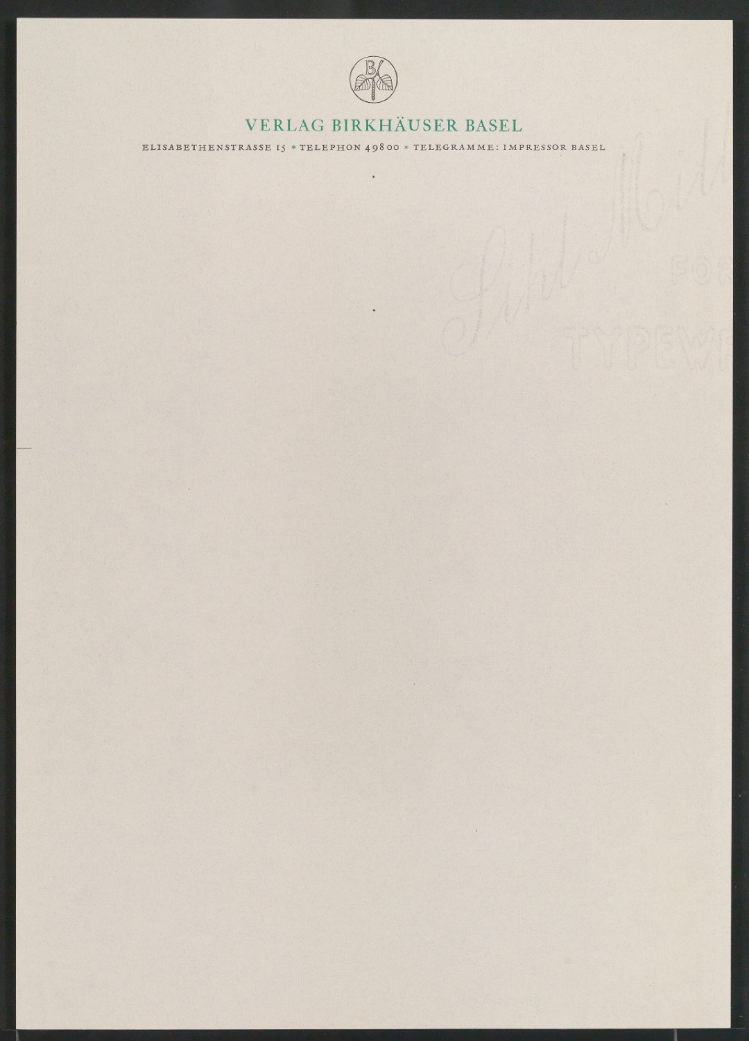 Briefbogen für Verlag Birkhäuser — Blatt 1