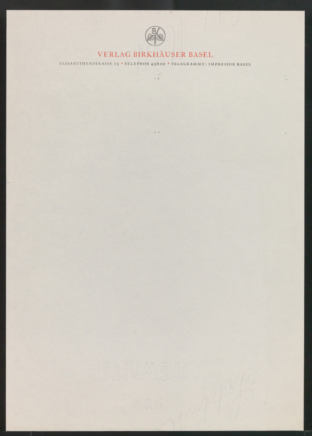 Briefbogen für Verlag Birkhäuser — Blatt 1