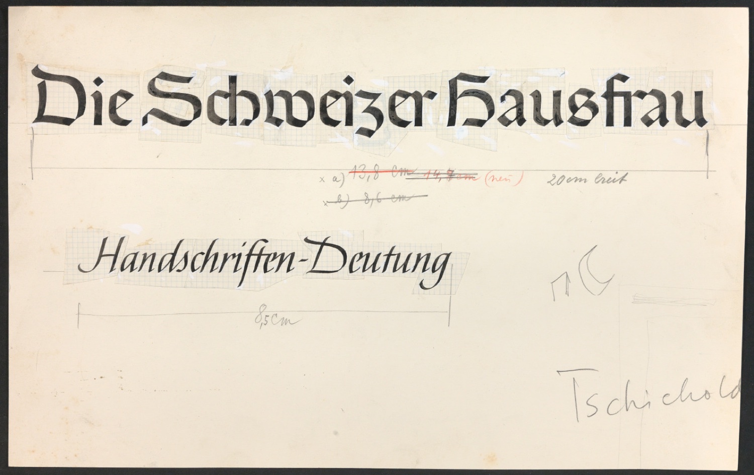Klebeentwurf für den Zeitschriftentitel von Die Schweizer Hausfrau — Blatt 1