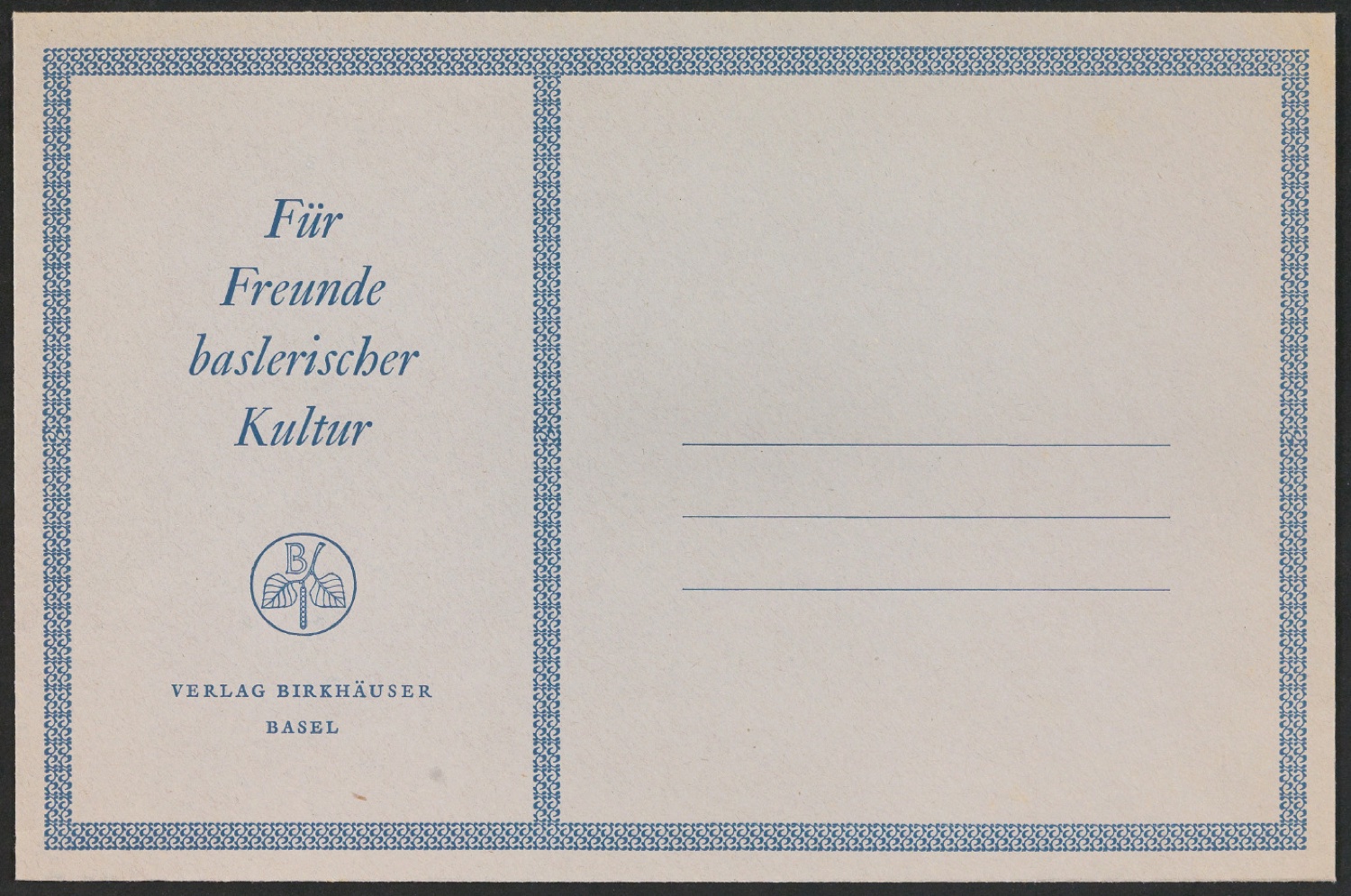 Briefumschlag Für Freunde baslerischer Kultur — Blatt 1