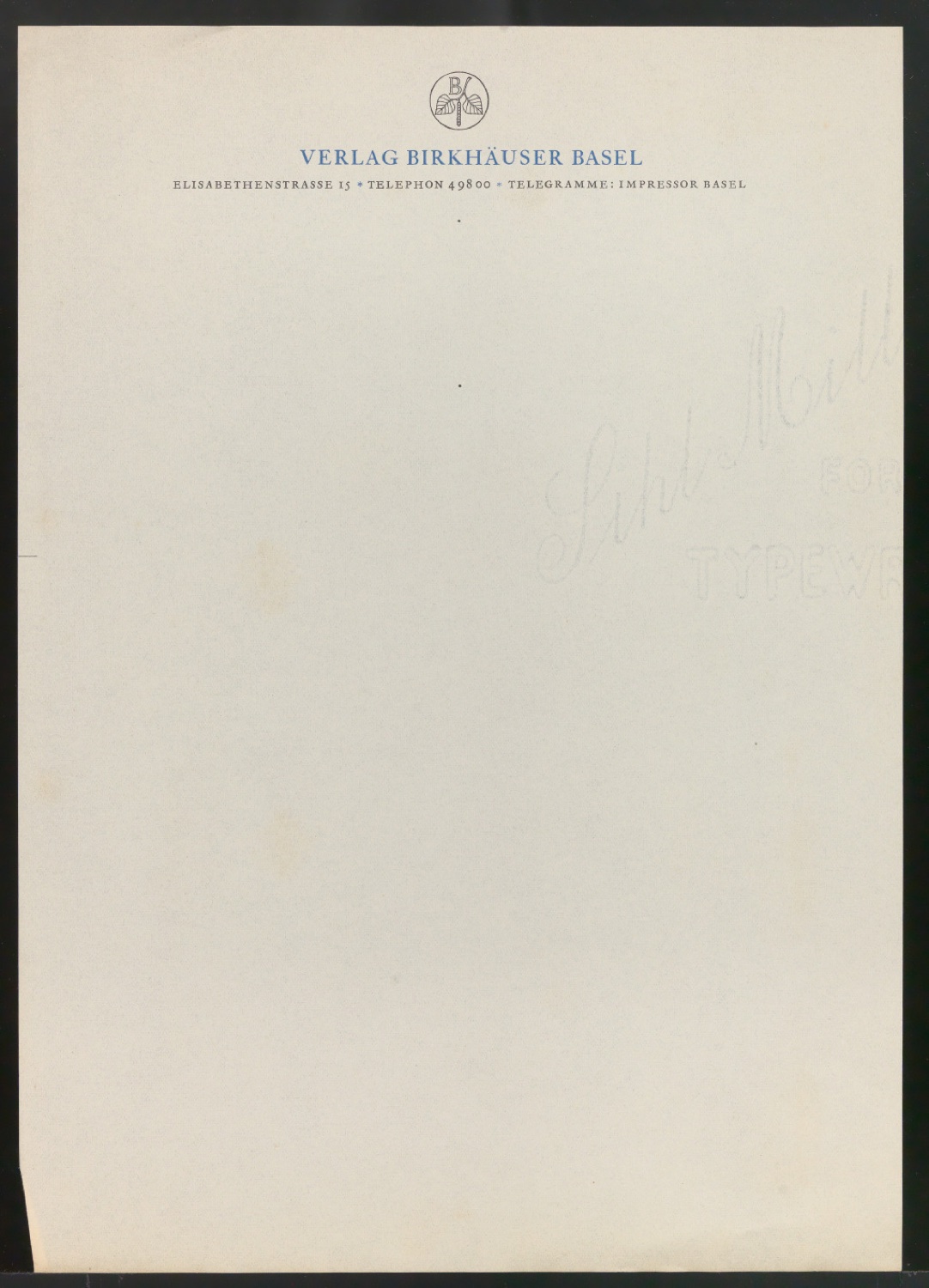 Probedrucke von Briefpapier für Verlag Birkhäuser — Blatt 1