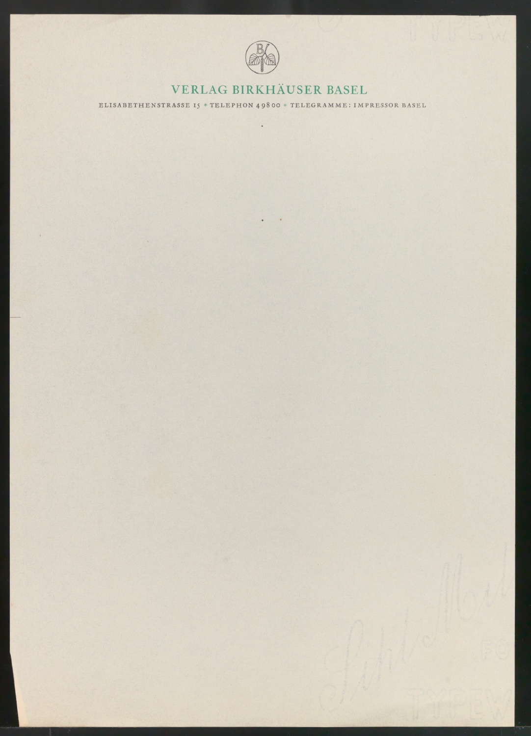 Probedrucke von Briefpapier für Verlag Birkhäuser — Blatt 3