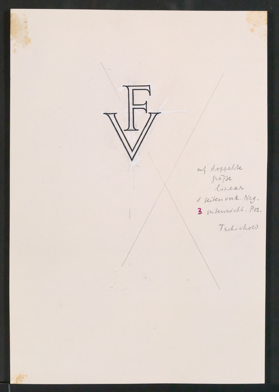 Entwurf, Klischee und Klischeeabzug für Firmenzeichen FV — Blatt 1