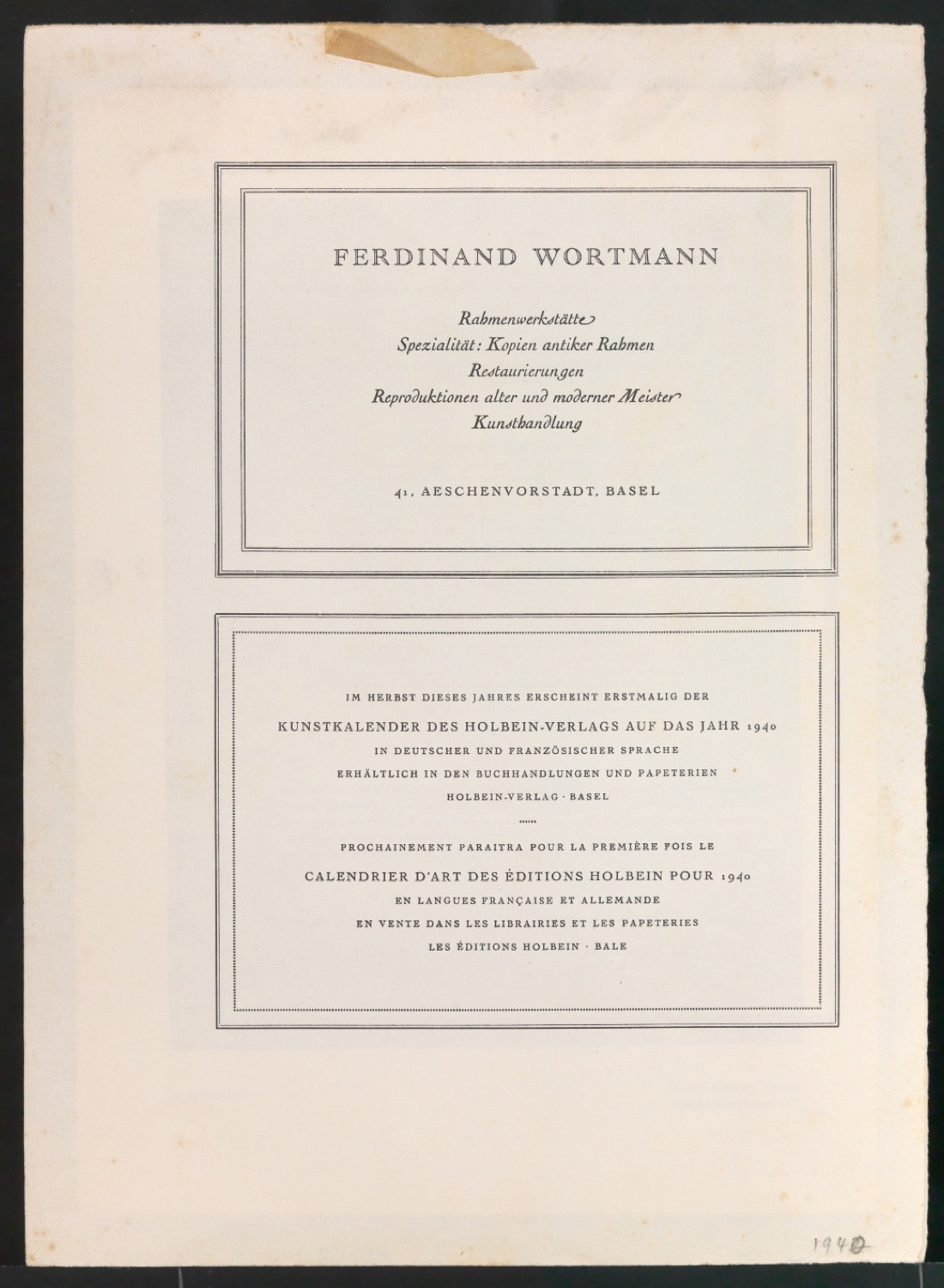 Werbeanzeigen für Ferdinand Wortmann und Holbein-Verlag — Blatt 1