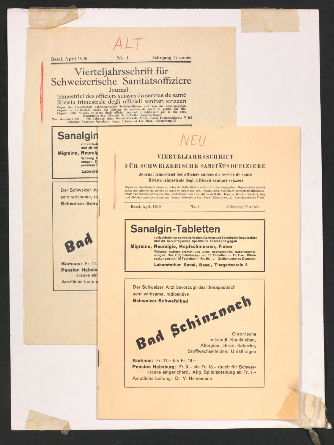 Montierte Versionen von Titelkopf Vierteljahrsschrift für schweizerische Sanitätsoffiziere — Blatt 1
