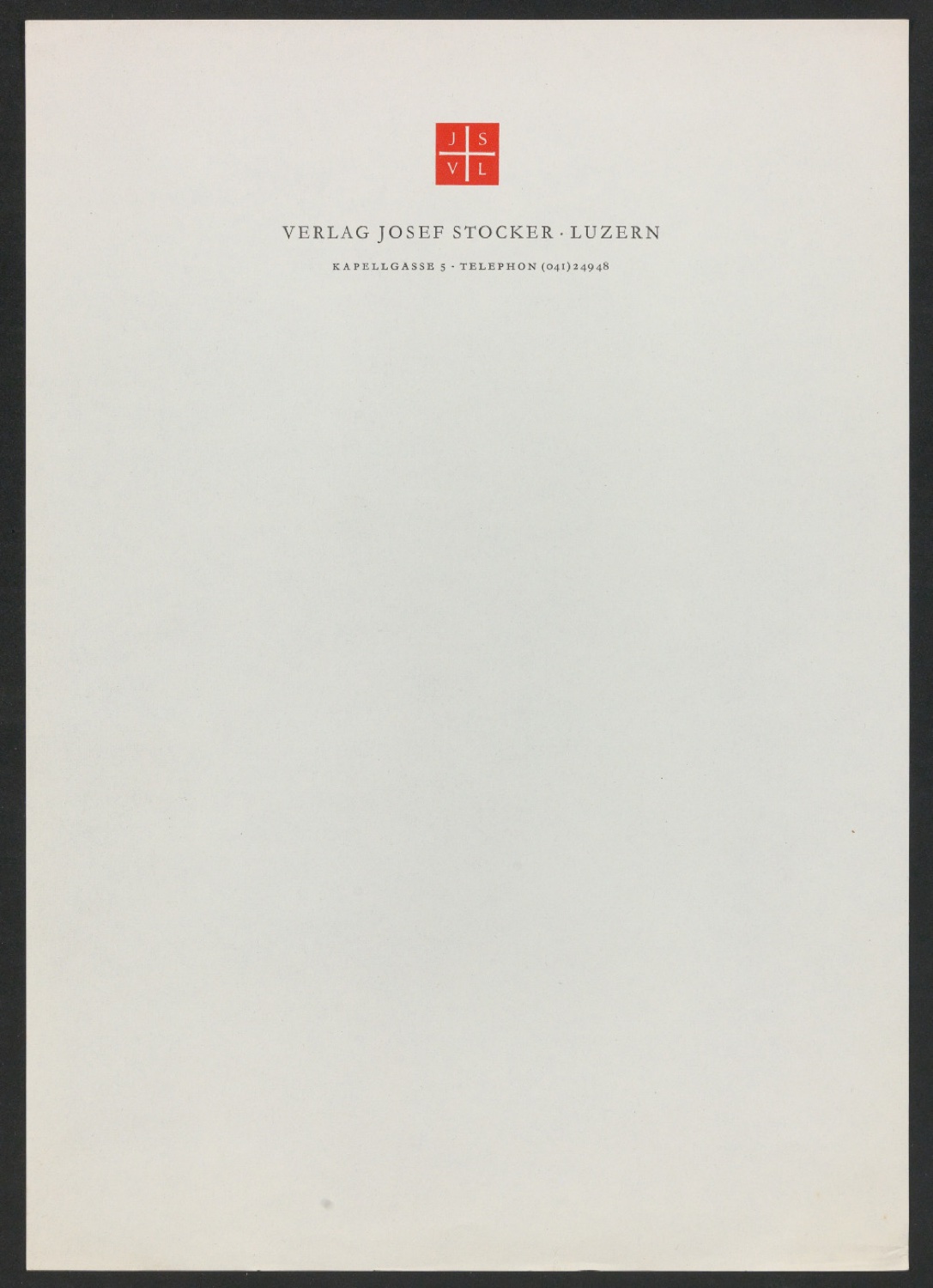 Geschäftdrucksachen mit Firmenzeichen für Verlag Josef Stocker — Blatt 1