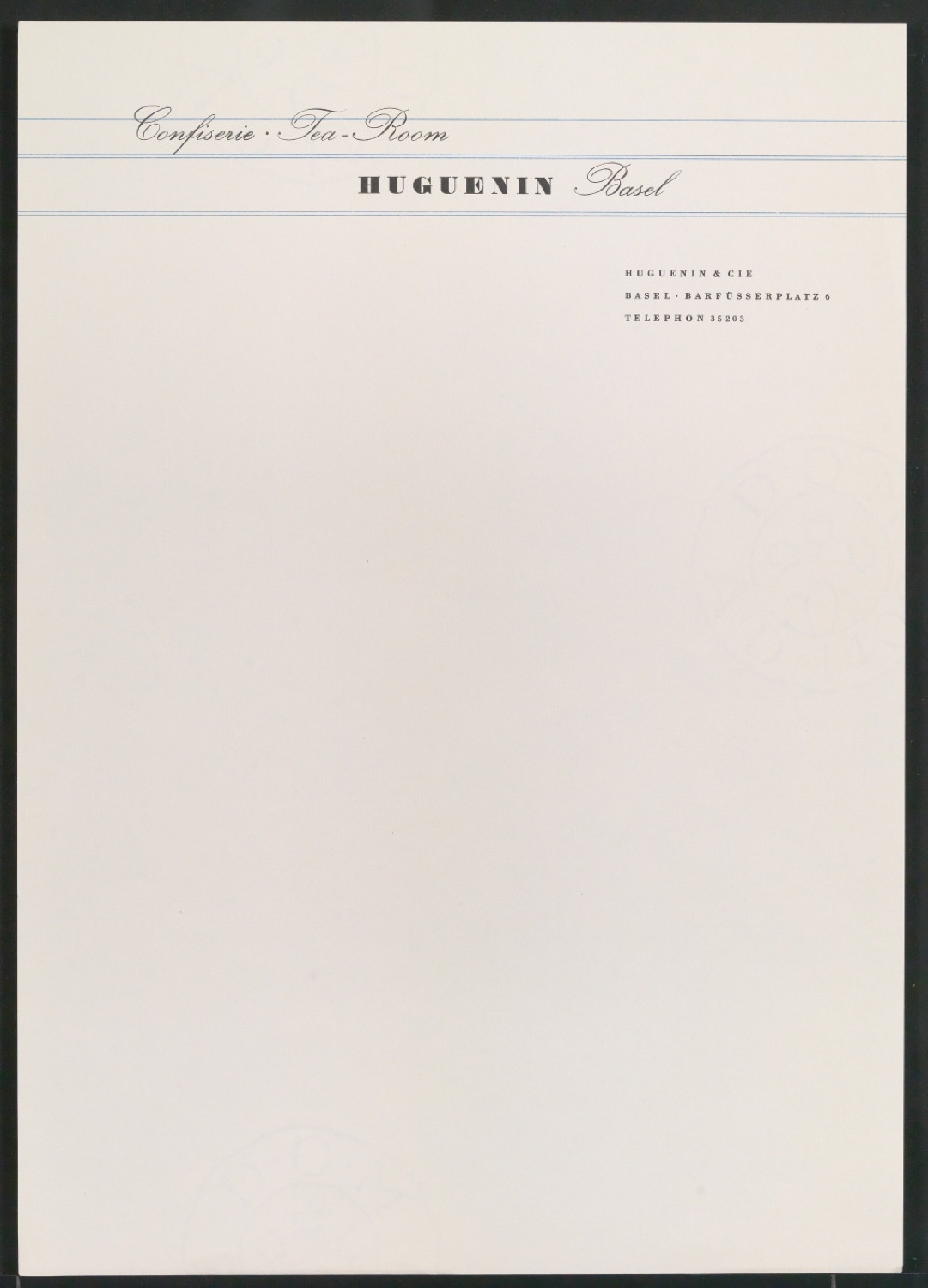 Briefbogen für Huguenin & Cie Confiserie — Blatt 1