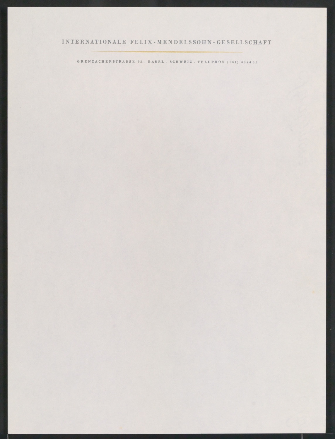 Briefbogen für Internationale Felix-Mendelssohn-Gesellschaft — Blatt 1