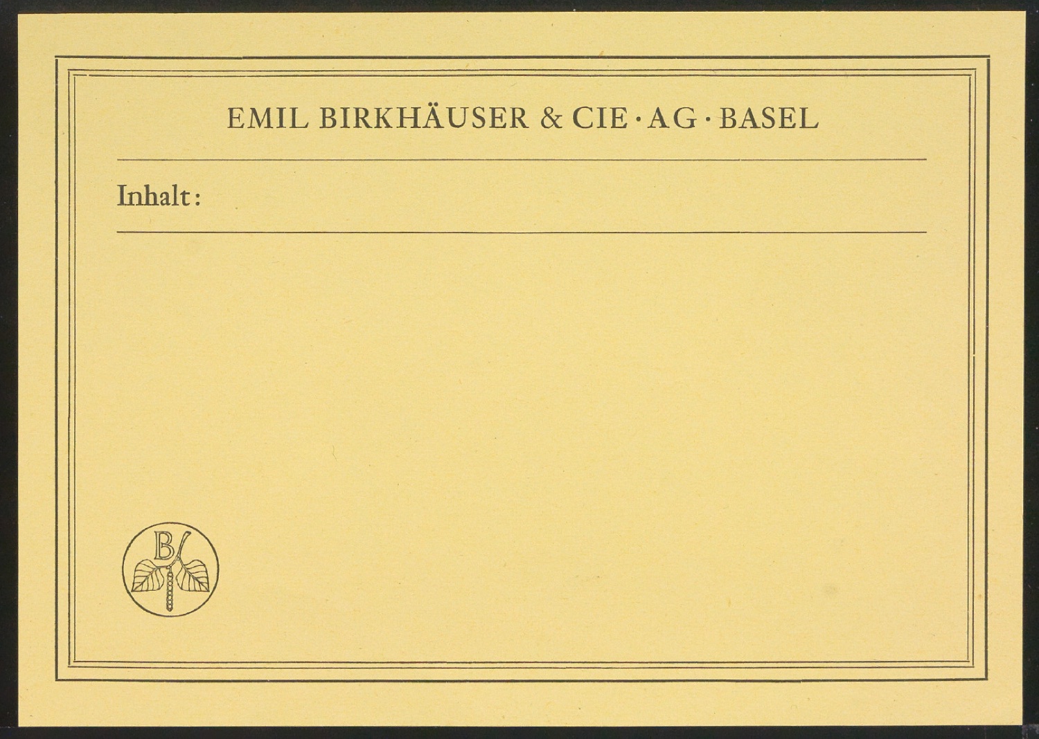 Etikett mit Inhaltszeile für Birkhäuser — Blatt 1