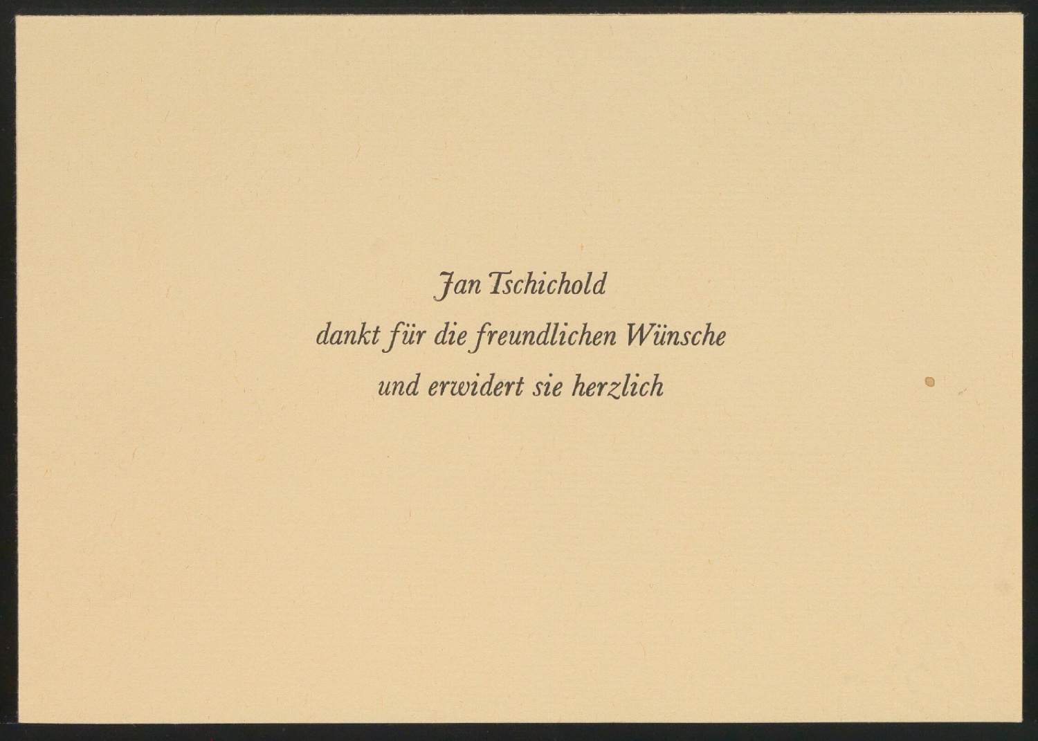 Probedruck Antwortkarte Jan Tschichold dankt — Blatt 1