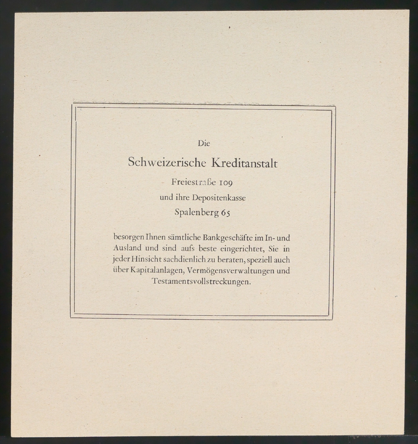 Probedrucke für Zeitungsanzeige Schweizerische Kreditanstalt — Blatt 3