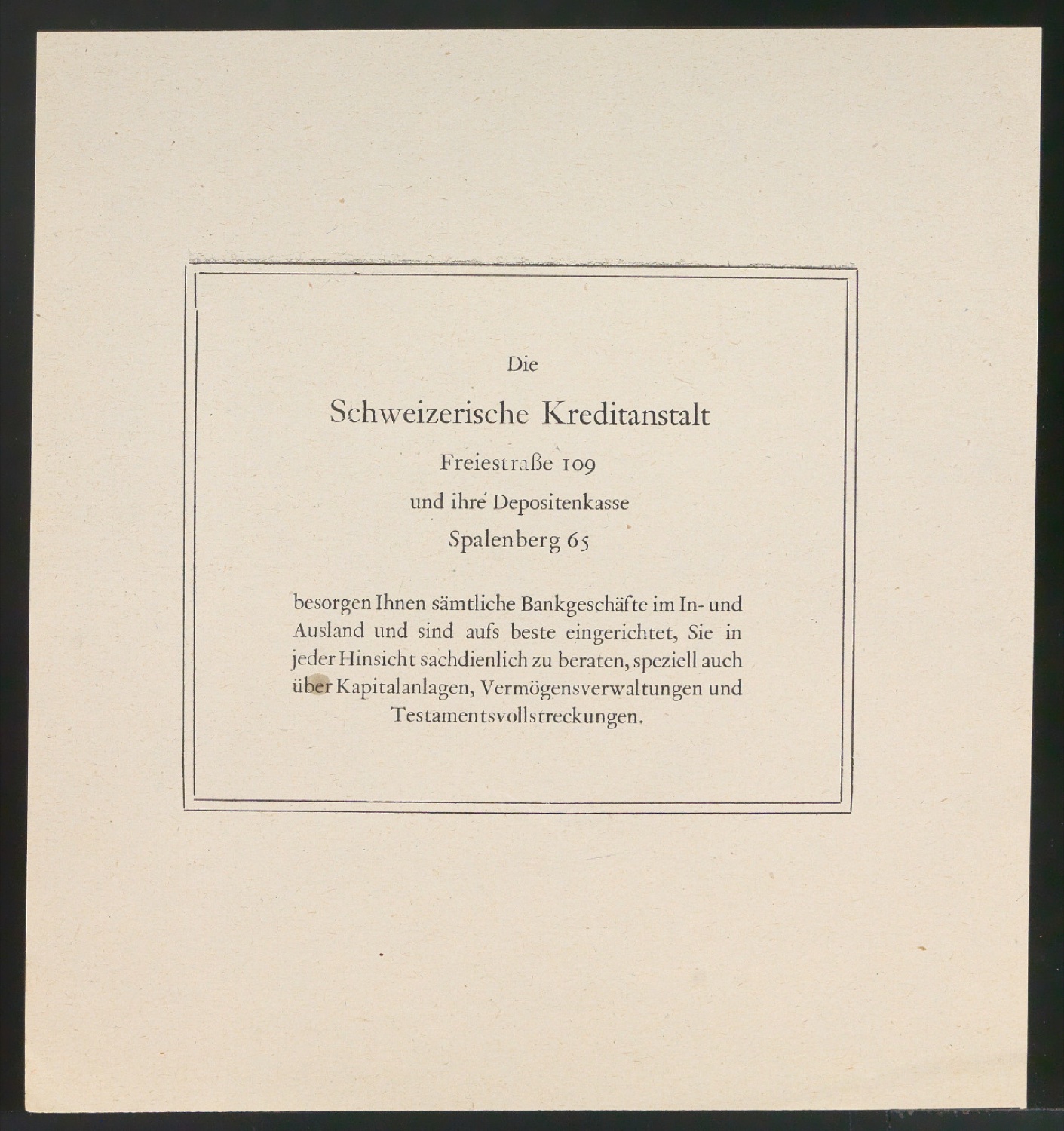 Probedrucke für Zeitungsanzeige Schweizerische Kreditanstalt — Blatt 5
