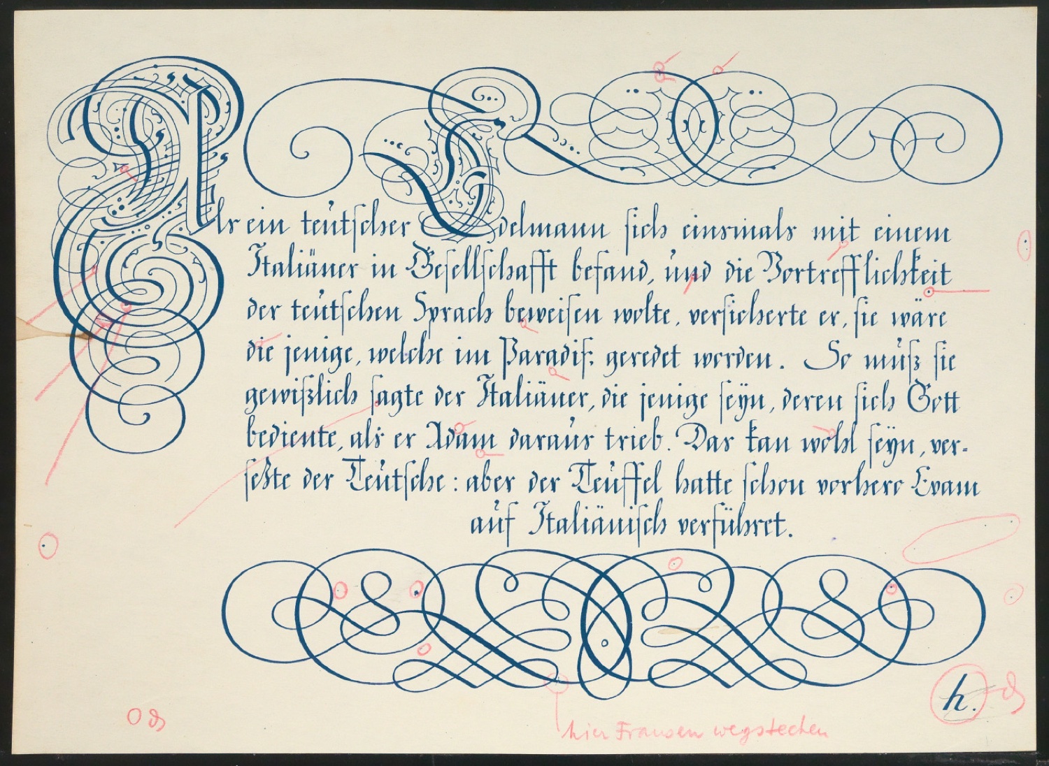 Korrekturfahne einer Kalligrafie für Geschichte der Schrift in Bildern, 1. Auflage — Blatt 1