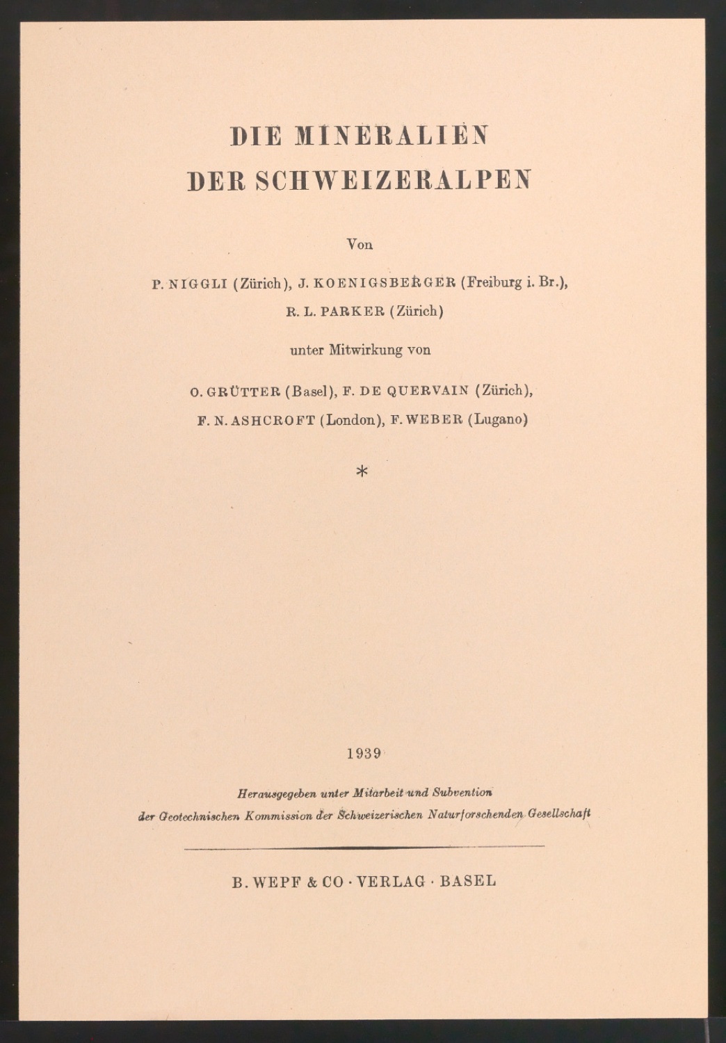 Probedrucke und Korrekturfahnen für das Titelblatt von Die Mineralien der Schweizeralpen — Blatt 1