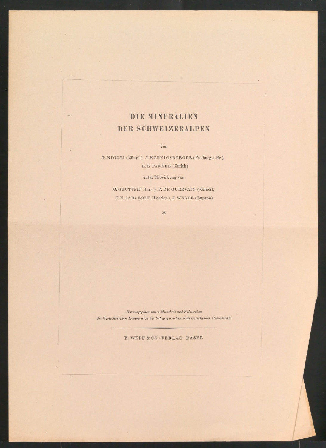 Probedrucke und Korrekturfahnen für das Titelblatt von Die Mineralien der Schweizeralpen — Blatt 9