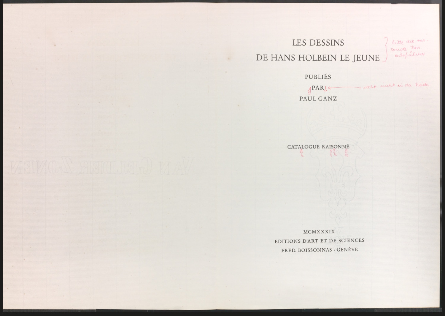 Probedrucke für das Titelblatt und den Umschlag von Les dessins de Hans Holbein le jeune — Blatt 9