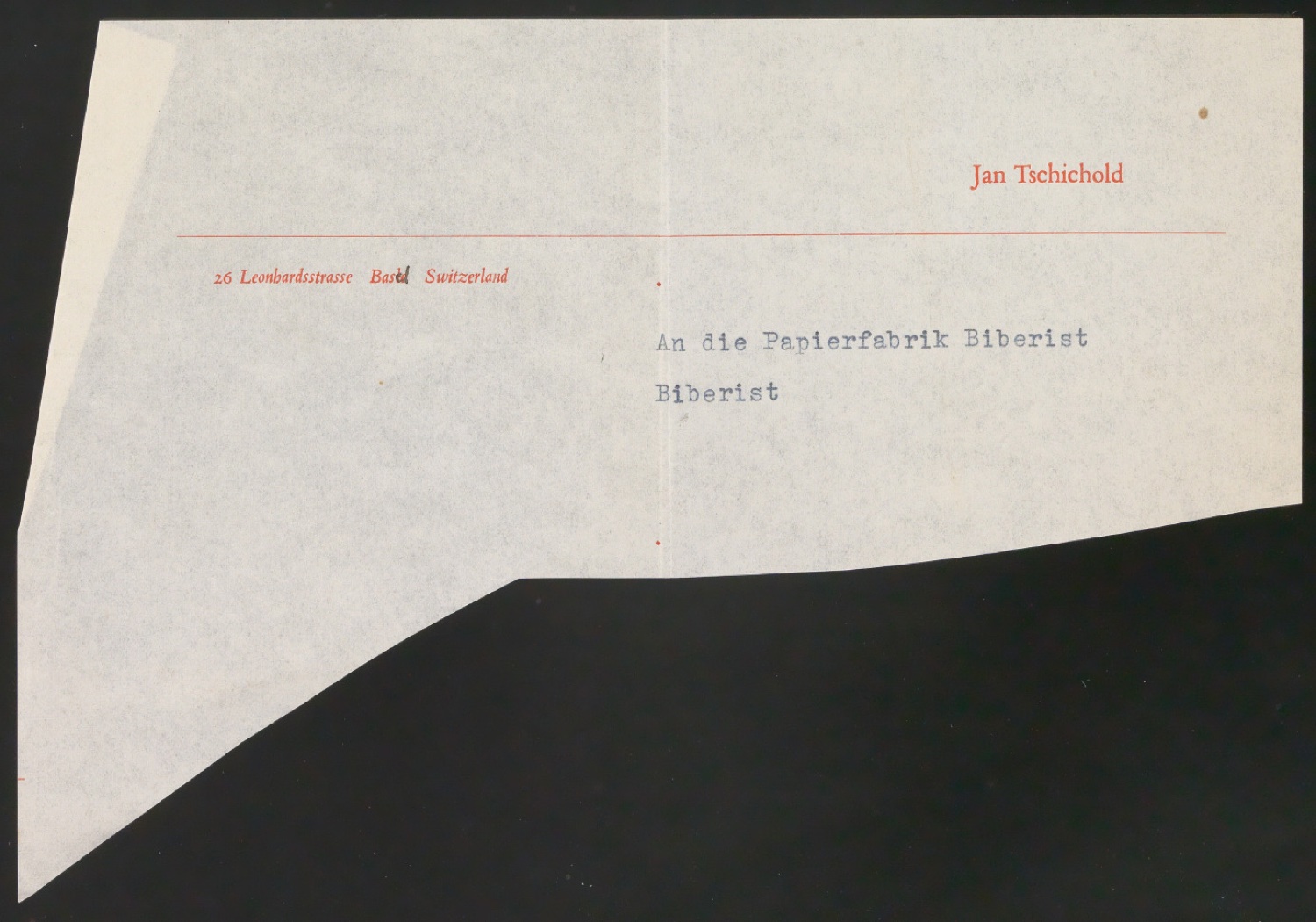 Ausschnitte von Briefbögen für Jan Tschichold — Blatt 1