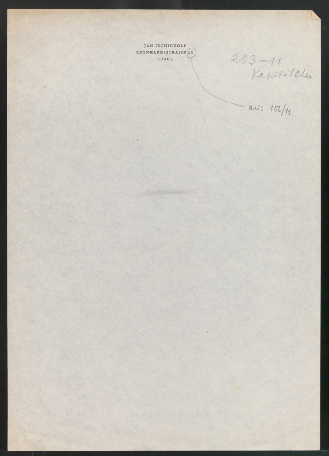 Korrekturfahne von Briefbogen für Jan Tschichold — Blatt 1