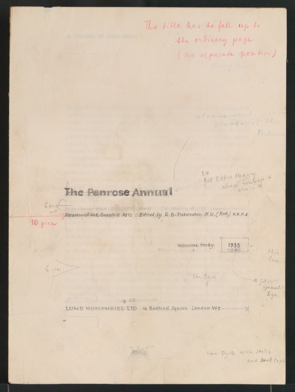 Entwurfszeichnung für das Titelblatt von The Penrose Annual Volume 40 — Blatt 1