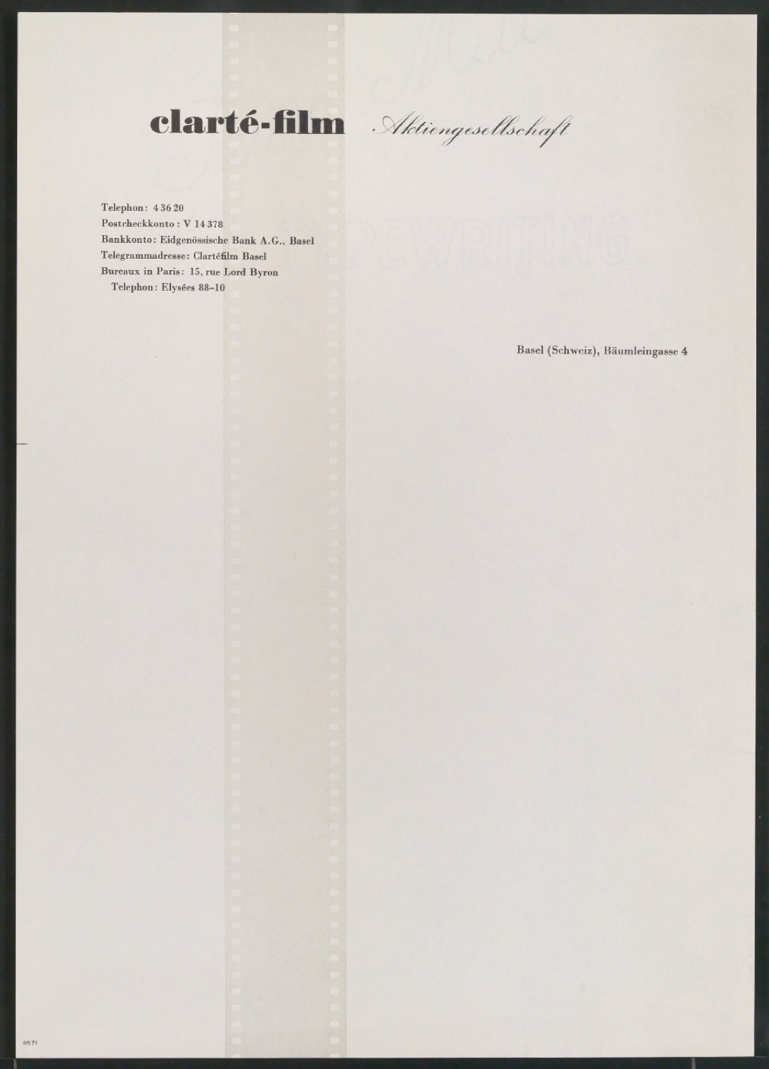Briefbogen für Clarté-Film Aktiengesellschaft — Blatt 1