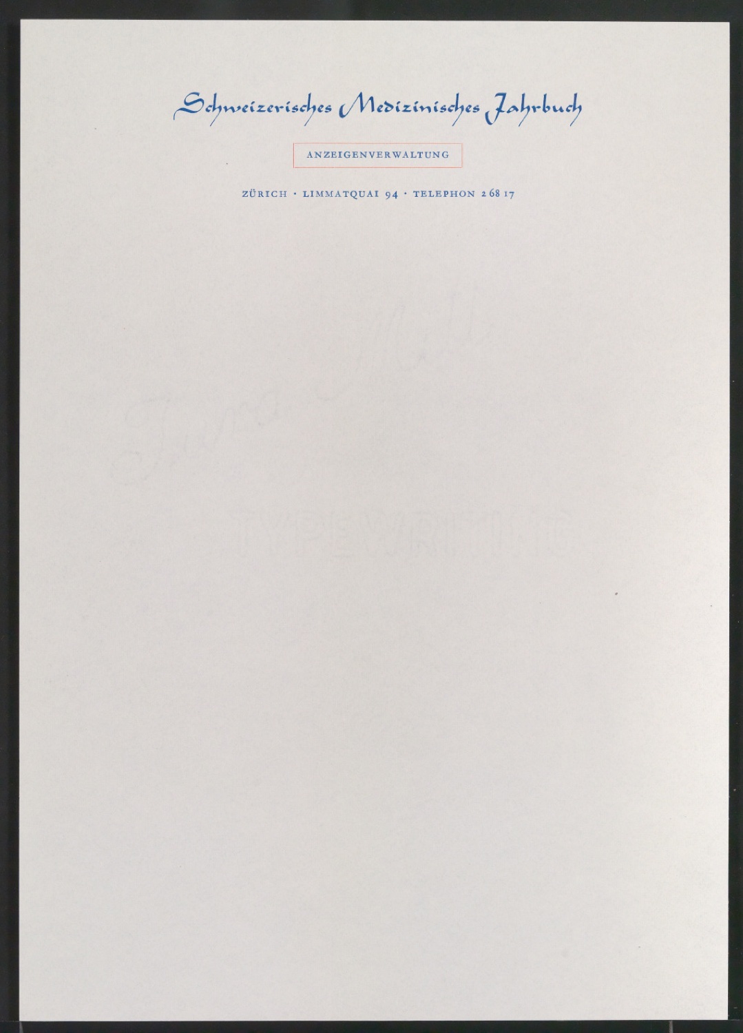 Briefbogen für Schweizerisches Medizinisches Jahrbuch - Anzeigenverwaltung — Blatt 1