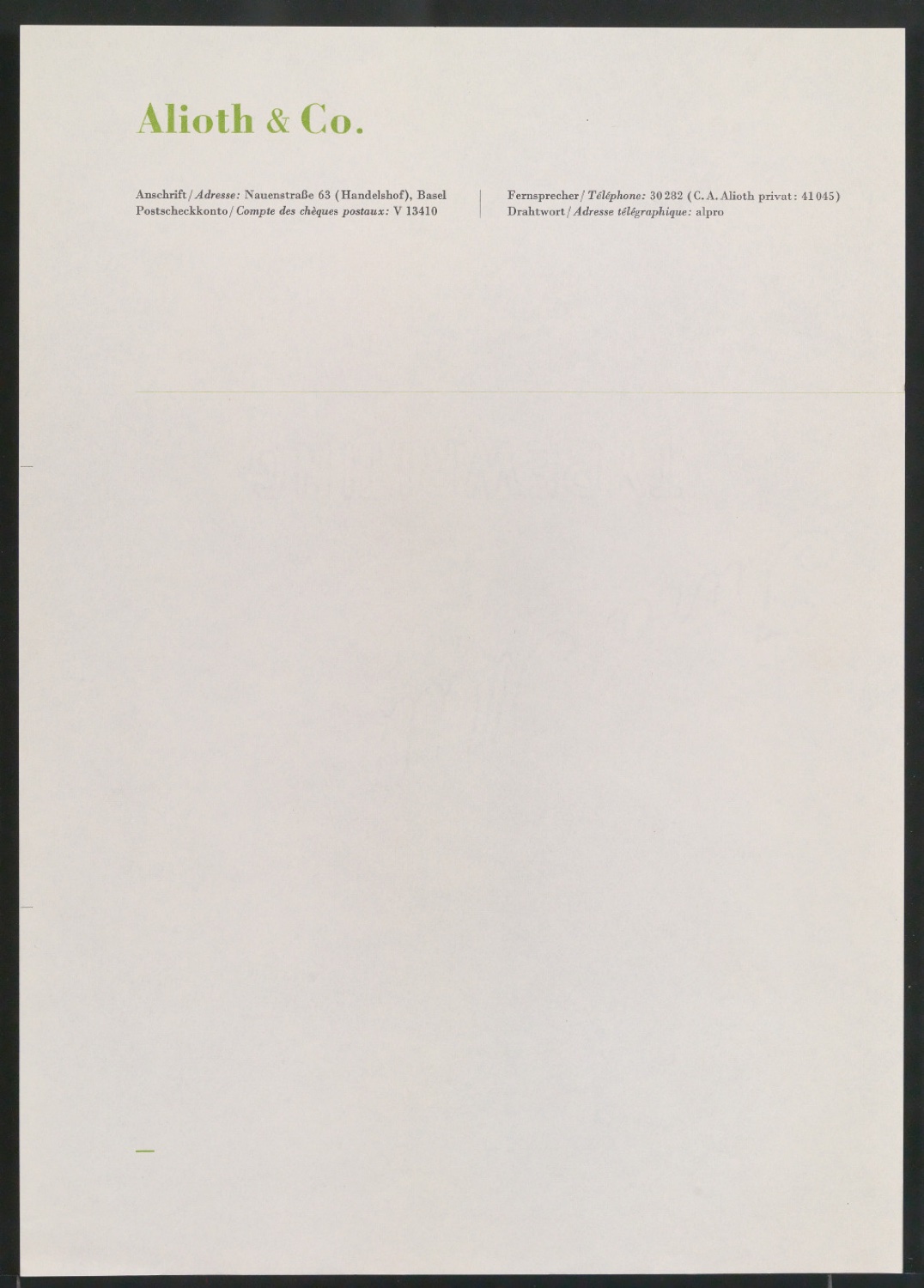 Briefbogen für Alioth & Co — Blatt 1