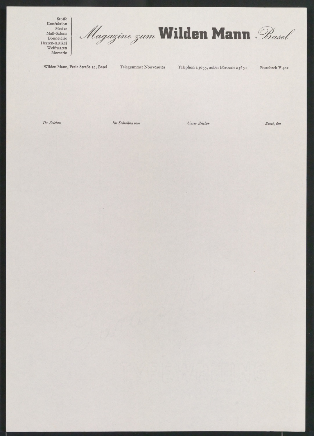 Briefbogen für Magazine zum Wilden Mann — Blatt 1