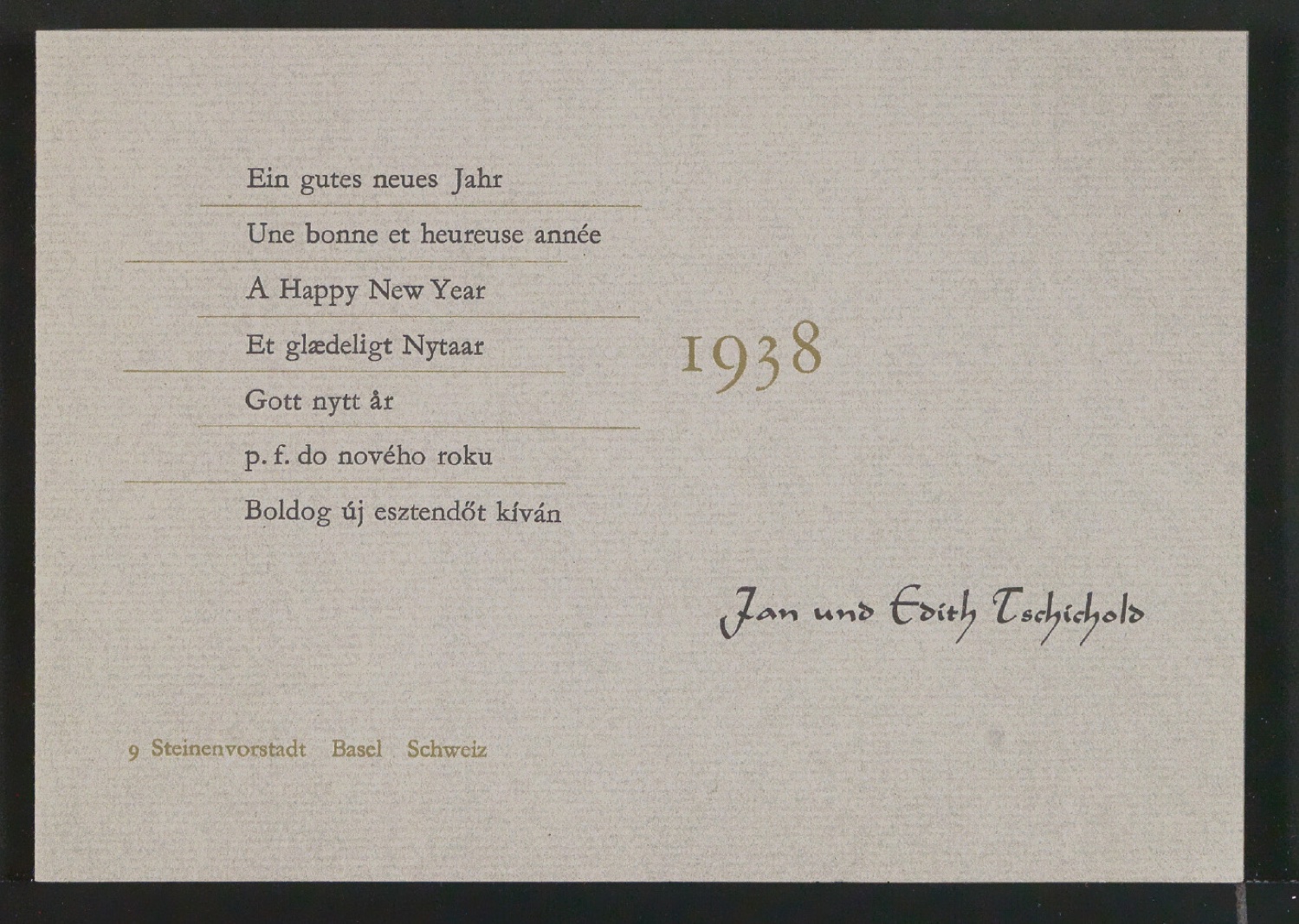 Probedrucke von Neujahrswunsch 1938 — Blatt 1