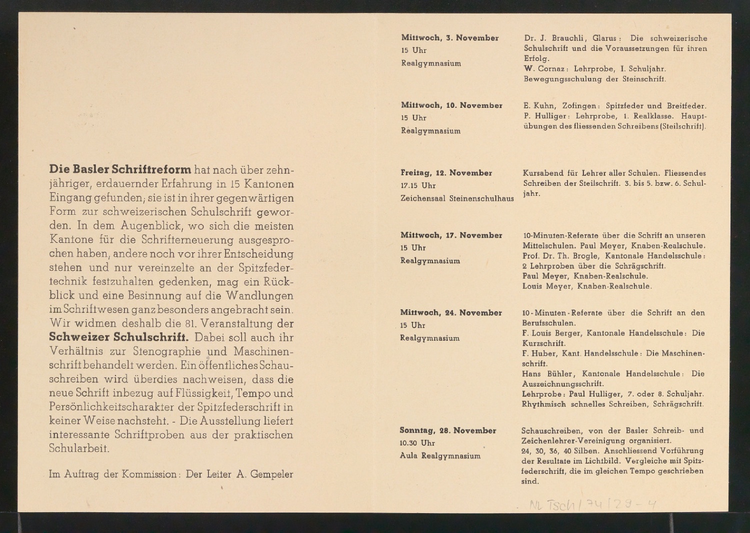 Entwurfszeichnung und Probedrucke für Handzettel Die Schweizer Schulschrift — Blatt 2