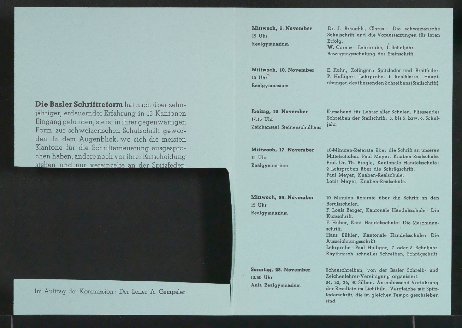 Entwurfszeichnung und Probedrucke für Handzettel Die Schweizer Schulschrift — Blatt 11