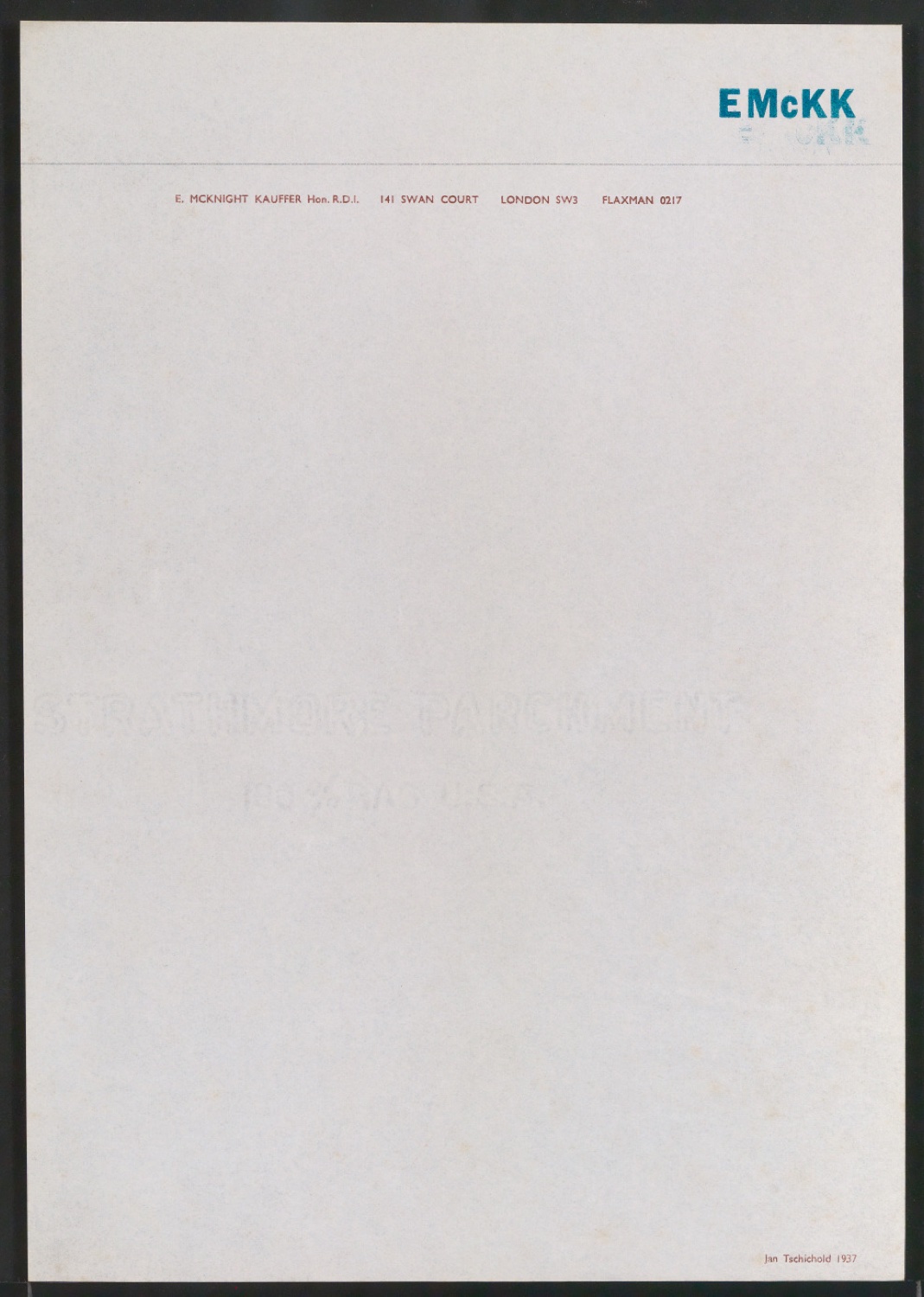 Skizzenentwurf und Probedrucke von Briefbogen für Edward McKnight Kauffer — Blatt 1