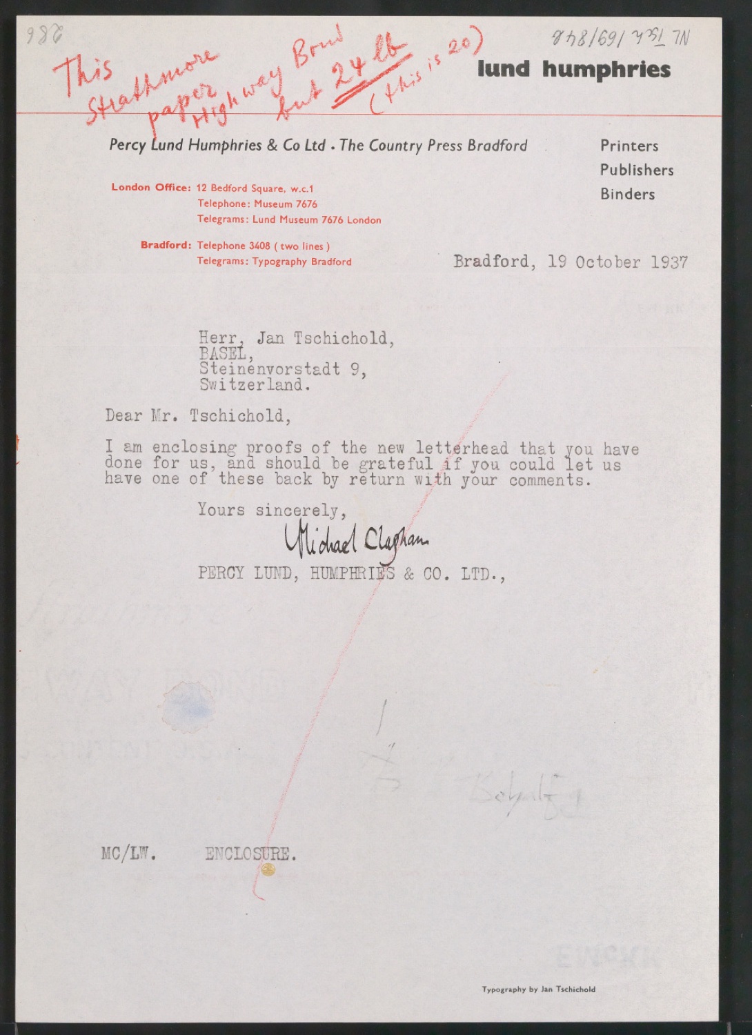 Skizzenentwurf und Probedrucke von Briefbogen für Edward McKnight Kauffer — Blatt 4