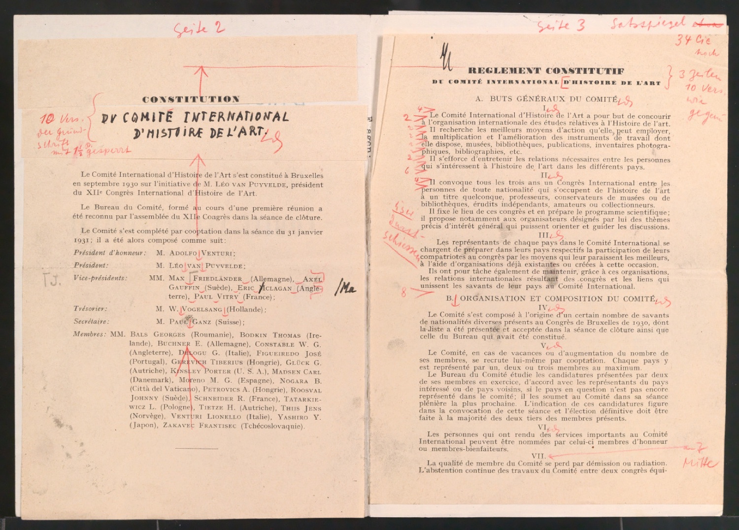 Korrekturfahne von Comité International d'historie de l'art - Reglement Constitutif — Blatt 2