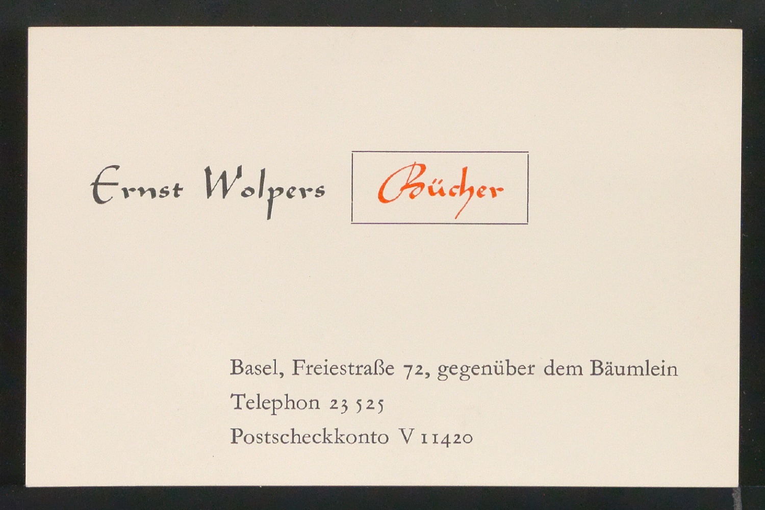 Visitenkarte für Ernst Wolpers Bücher — Blatt 1