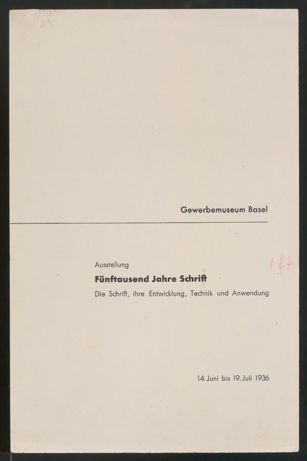 Probedrucke von Umschlag für Ausstellung: Fünftausend Jahre Schrift — Blatt 1