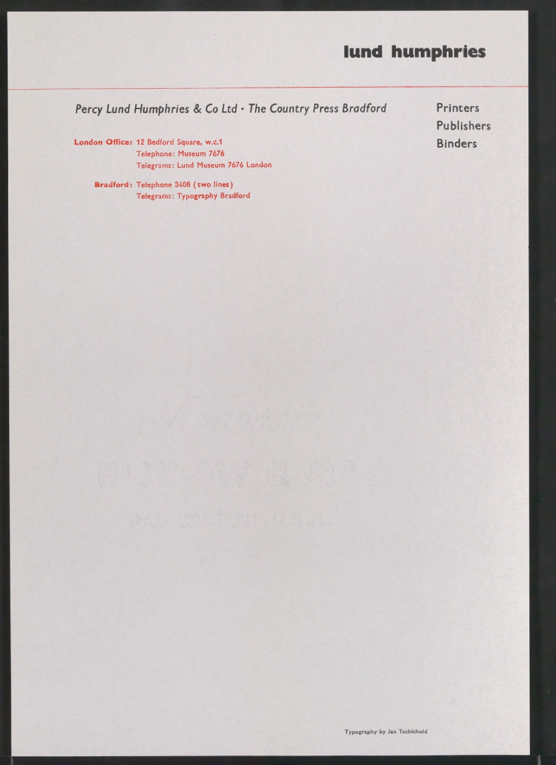 Briefbogen für Percy Lund Humphries & Co Ltd — Blatt 1